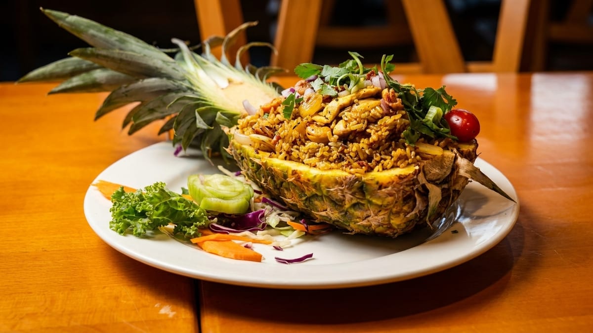 Fried rice served in a real pineapple